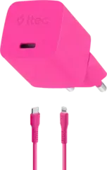 Зарядное устройство TTEC SmartCharger GAN 20W PD USB-C Travel Fast Charger с каб USB-C/Lightning 1,2м, неоновый розовый