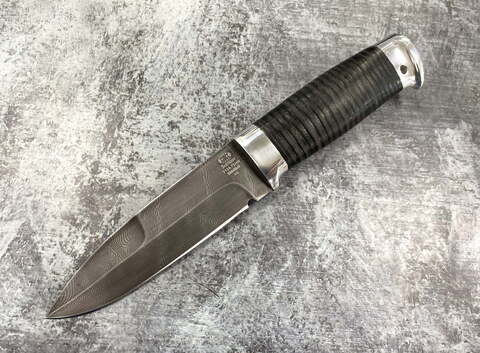 Нож Н9 Чикаго, Дамасск У10А-7ХНМ, Наборная кожа, дюраль, ЗЗОСС