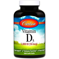 Carlson Labs, Витамин D3, 2 000 МЕ (50 мкг), 360 мягких таблеток