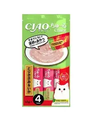 INABA Ciao Churu пюре для кошек куриное филе и кальмар 14 г*4
