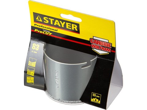 STAYER 83 мм, L 55 мм, карбид вольфрама, кольцевая коронка, Professional (33345-83)