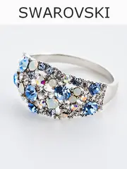 Кольцо Россыпь из голубых камней Swarovski