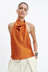 ZARA АТЛАСНЫЙ ТОП С ГОРЛОВИНОЙ ХАЛТЕР, ОРАНЖЕВЫЙ