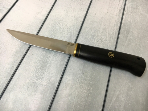 Финский нож, кованая 95Х18, черный граб, латунь