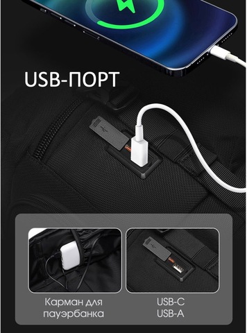 Картинка рюкзак городской Ozuko 9842 Black - 8