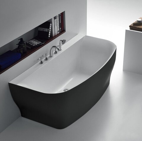 BelBagno BB74-NERO-W0 Пристенная акриловая ванна в комплекте со сливом (донным клапаном), цвет: чёрный