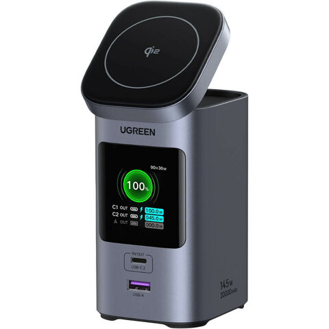Внешний аккумулятор  UGREEN PB771 (35527B) 20000mAh Quick Charging + Magnetic Wireless 145W Power Bank, серый