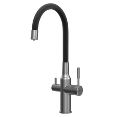 Lemark LM5083GMN-Black Смеситель для кухни с гибким изливом с подключением к фильтру питьевой воды, высота излива 32 см, длина 20 см, нерж. сталь / графит нано фото