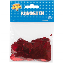 Конфетти фольга, Сердце, Красный, 1,5 см, 20 г