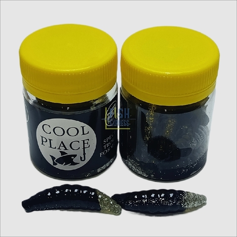 Форелевая силиконовая приманка COOL PLACE MAGGOT 1.6 цвет ЧЕРНЫЙ-СЕРЕБРО, вкус СЫР, продажа от 2 шт.