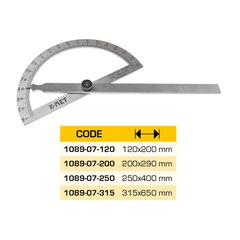 Угломер-транспортир 0-180° 200x290мм INOX Kinex K-Met 1089-07-200