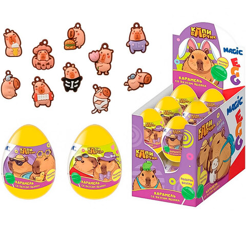 КОНФИТРЕЙД КАПИБАРЧИК MAGIC EGG Карамель на палочке в пластиковом яйце с подарком 1кор*6бл*12шт, 10гр