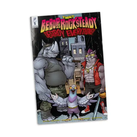 Фигурка Рокстеди с комиксом IDW Publishing Teenage Mutant Ninja Turtles: Bebop & Rocksteady