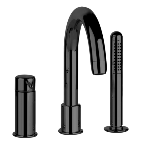 Gessi Goccia 33637#299 Смеситель для ванны на 3 отверстия, с встроенным в излив переключателем и ручным душем, цвет: черный