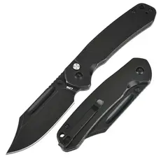 Фото Складной нож CJRB Pyrite Bowie, сталь AR-RPM9 Black Stonewash, рукоять Stainless Steel черная