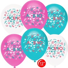 Шар О 12''/30 см, Люблю, цветочный декор, Ассорти, пастель, 1 ст., 25 шт.