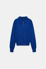 ZARA ТРИКОТАЖНОЕ ПОЛО НА МОЛНИИ, ЯРКО-СИНИЙ