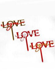 Декоративное украшение для торта (топпер) акриловый «Люблю Тебя» красный с серебряной надписью