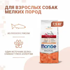 Monge Dog Monoprotein Mini корм для взрослых собак мелких пород лосось с рисом 15 кг