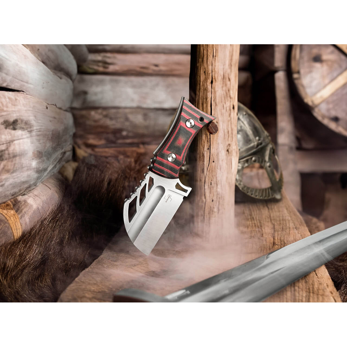 Шейный нож с фиксированным клинком Boker URD XL, сталь D2, рукоять G10, черно-красный