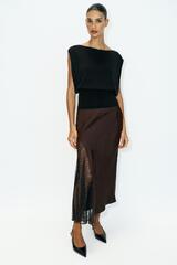 ZARA КОМБИНИРОВАННАЯ АТЛАСНАЯ ЮБКА МИДИ, КОРИЧНЕВЫЙ