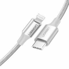 Кабель UGREEN US304 (70523) USB-C to Lightning M/M Cable Aluminum Shell плетеный 1 м, серебристый