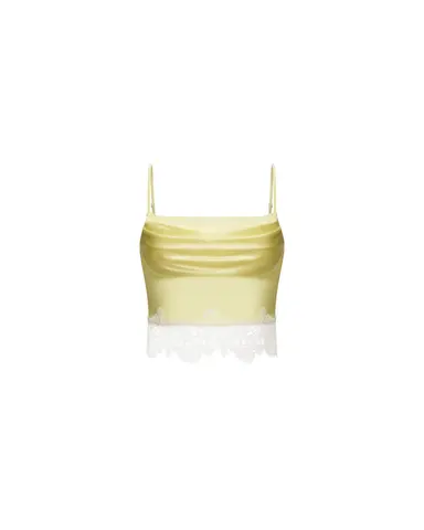 Кэсси топ (Cassie top), топ из желтого атласа, с отделкой кружевом