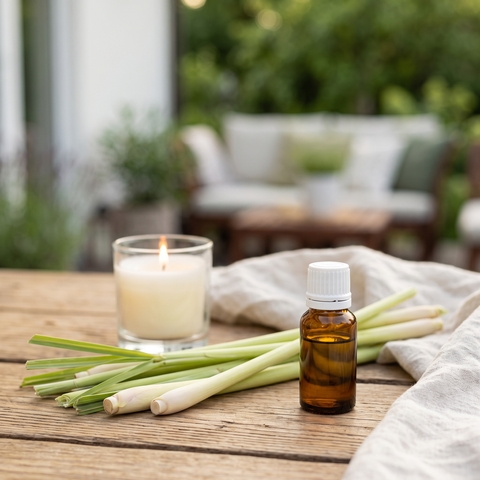 Эфирное масло лемонграсса Young Living на летней террасе