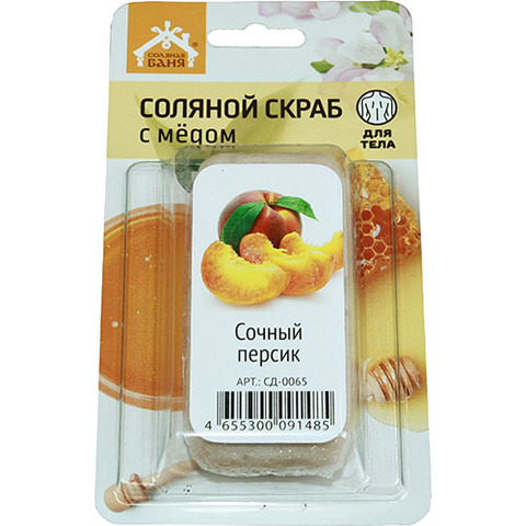 Соляной скраб с мёдом для тела Соляная Баня с ароматом Сочный Персик - 4
