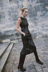 ZARA ЮБКА МИДИ ИЗ ИСКУССТВЕННОЙ КОЖИ, ЧЕРНЫЙ