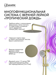 Смеситель Lemark Белуга Beluga LMF-8025B-BRLG для душа с регулируемой высотой штанги и лейкой верхнего душа «Тропический дождь»