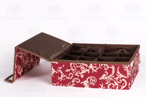 Складной органайзер, 16 ячеек, 32*32*12 см (бордо с узорами)