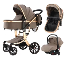 Детская коляска Luxmom 601A 3в1 (коричневый-хаки)