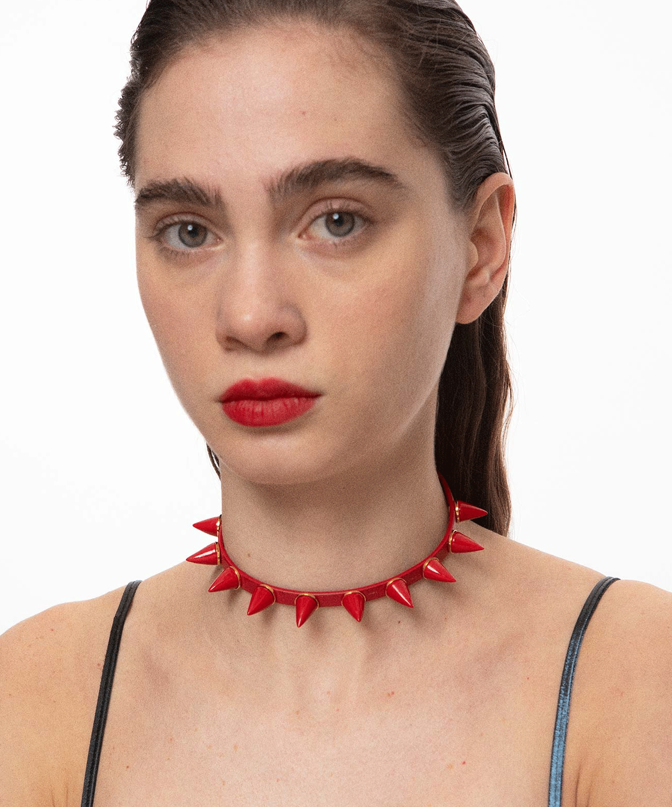 Чокер MINI SPIKE LEATHER RED