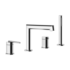 Gessi Ingranaggio 63537#031 Смеситель для ванны на 4 отверстия с каскадным изливом, девиатор, шланг , лейка, цвет: хром фото