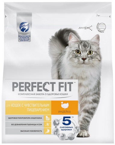 Perfect Fit сухой корм для кошек с чувствительным пищеварием (индека) 1,2 кг