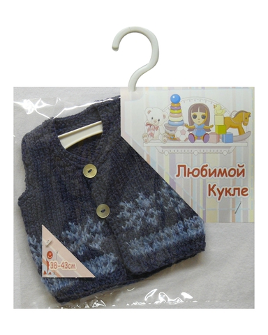 Вязаный жилет - Синий. Одежда для кукол, пупсов и мягких игрушек.