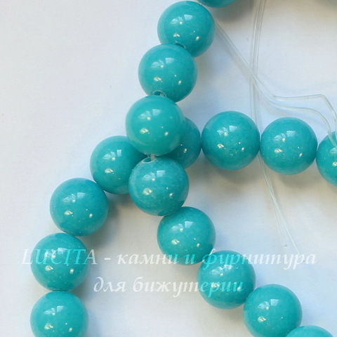 Бусина Жадеит (тониров), шарик, цвет - голубой, 8 мм, нить (голубые)