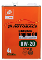 Синтетическое моторное масло Autobacs Fully Synthetic 0W-20 SN/GF-5, 4 л, 4 кг