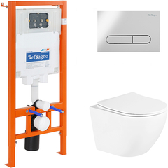 BelBagno Uno BB3105CHR/SC/BB002-80/BB005-PR-CHROME Инсталляция с унитазом, сиденьем и клавишей смыва, цвет: белый фото