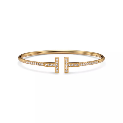 Браслет из жёлтого золота с бриллиантами, Tiffany 💠 T Wire Collection Pave