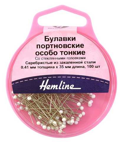 Hemline Булавки портновские особо тонкие со стеклянными головками