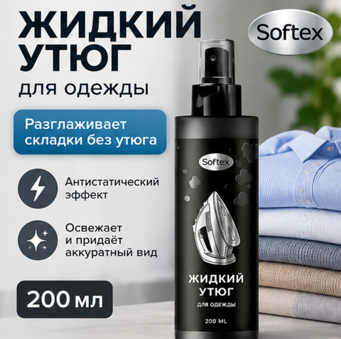 Спрей жидкий утюг с антистатическим эффектом 200мл Softex