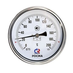 Термометр биметаллический РОСМА (БТ-51,211) Ду 100, L 64мм, G1/2'', 0+60гр. латунный, осевой
