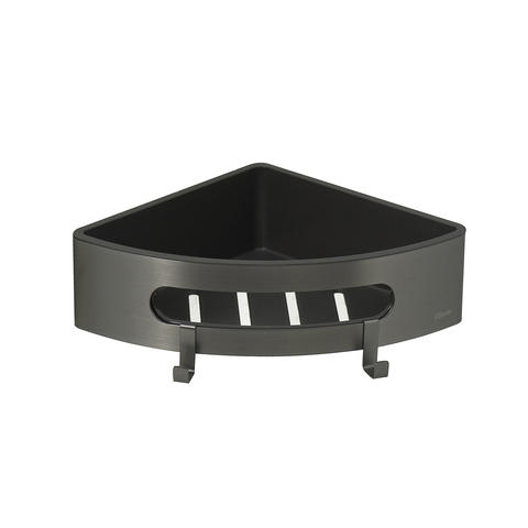 Lemark Shelf Line 9776048 Полка для душа угловая из нерж. стали с крючками, графит/вставка-пластик графит