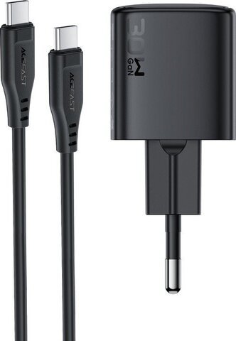 Зарядное устройство ACEFAST A118 set(P5) Fast PD 30W GaN USB-C Wall Charger EU с каб USB-C, черный