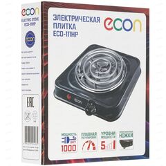 Плита электрическая Econ, ECO-111HP, 1000 Вт, 1 конф, спираль, эмаль, механ, пер повор, чер