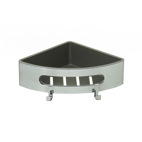 Lemark Shelf Line 9771046 Полка для душа угловая из нерж. стали с крючками, хром/вставка-пластик графит