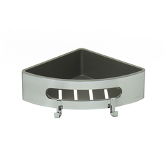 Lemark Shelf Line 9771046 Полка для душа угловая из нерж. стали с крючками, хром/вставка-пластик графит фото