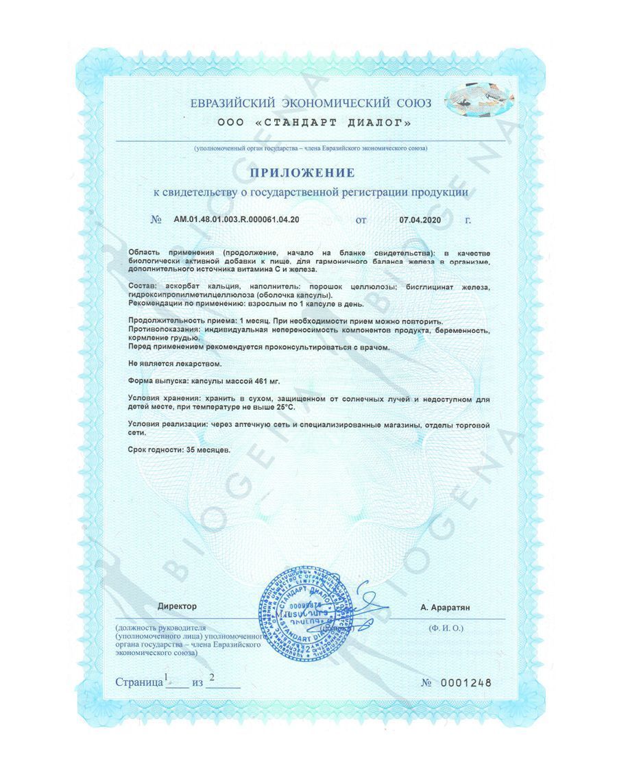 BIOGENA ЖЕЛЕЗО И ВИТАМИН С EISEN & VITAMIN C (60 кап)